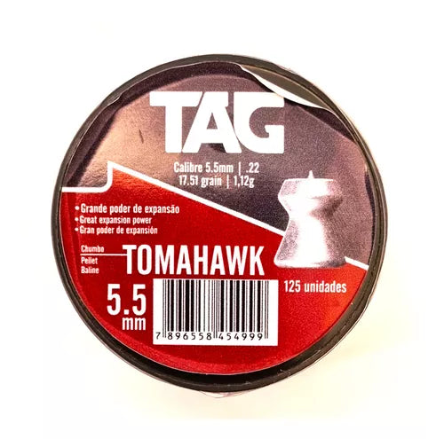 Chumbinho Tag Tomahawk 5,5mm # Lata C/ 125 Unid. # Ntk/tag